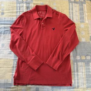 American Eagle Large Collard Long Sleeve Red Mens Sweater